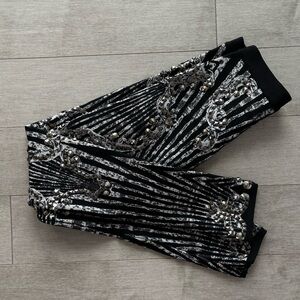 Herve Leger Black and Silver Studded Leggings